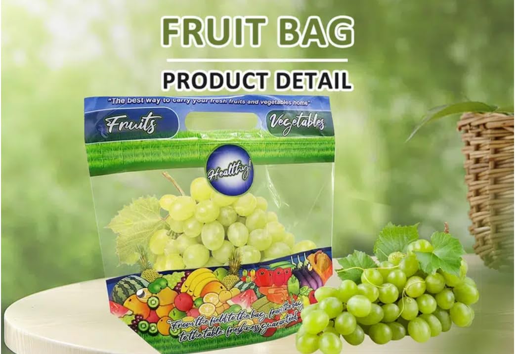 Bolsas transparente ventilada, para frutas y verduras (uvas, manzanas, peras, mangos, etc.), cierre tipo Ziplok, libres de BPA, paquete de 500, medidas10 x 104 cm, 50 micrones de espesor.
