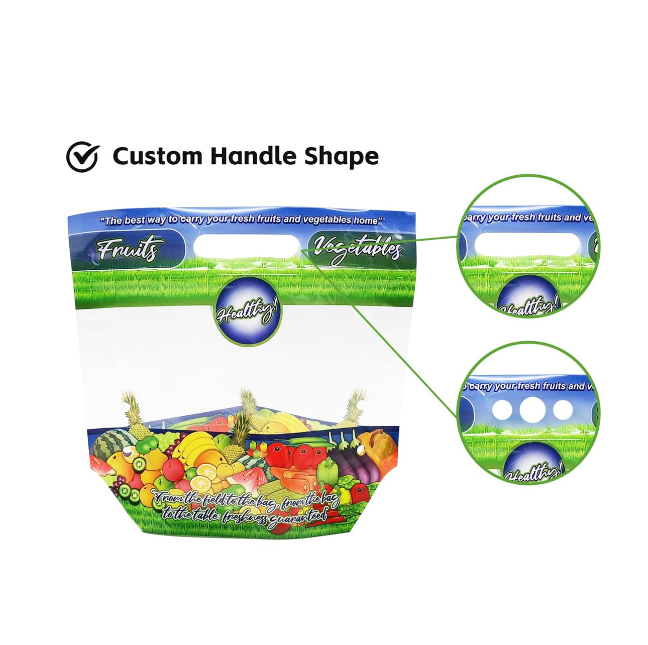 Bolsas transparente ventilada, para frutas y verduras (uvas, manzanas, peras, mangos, etc.), cierre tipo Ziplok, libres de BPA, paquete de 500, medidas10 x 104 cm, 50 micrones de espesor.
