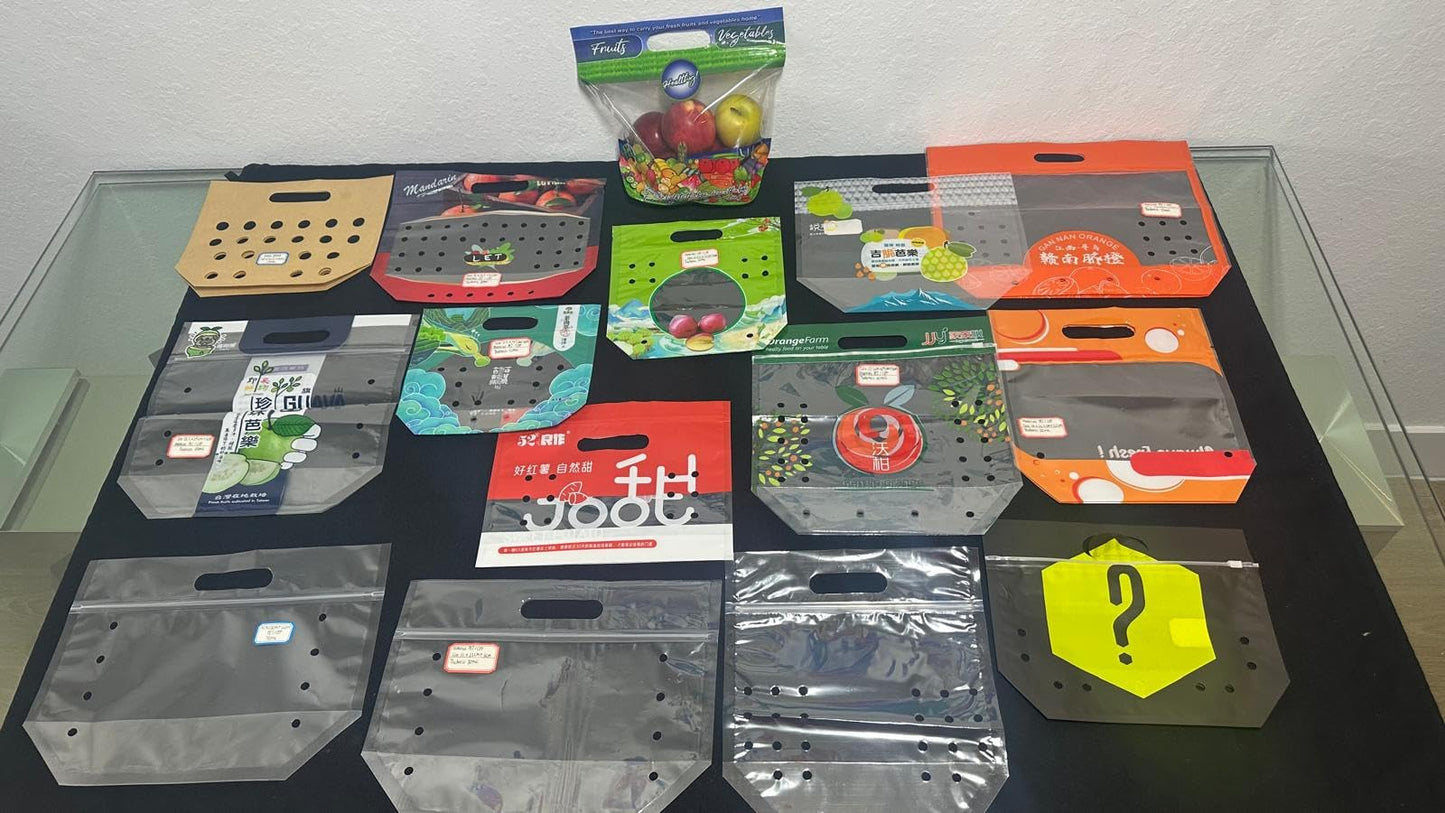 Bolsas transparente ventilada, para frutas y verduras (uvas, manzanas, peras, mangos, etc.), cierre tipo Ziplok, libres de BPA, paquete de 500, medidas10 x 104 cm, 50 micrones de espesor.