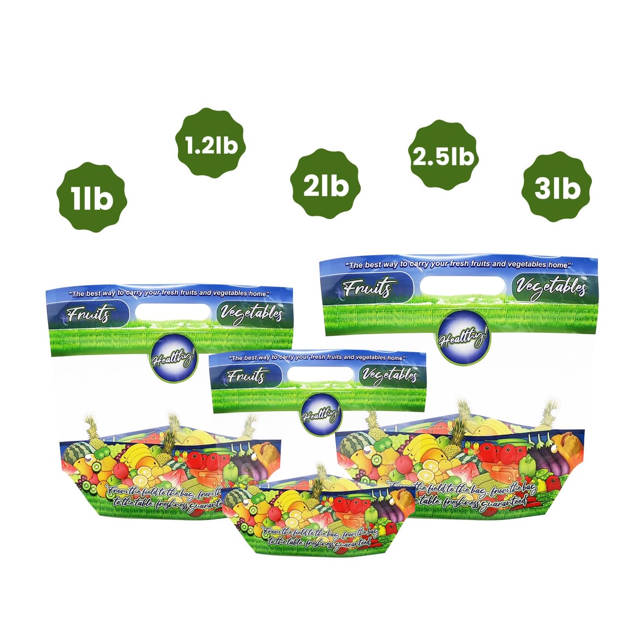 Bolsas transparente ventilada, para frutas y verduras (uvas, manzanas, peras, mangos, etc.), cierre tipo Ziplok, libres de BPA, paquete de 500, medidas10 x 104 cm, 50 micrones de espesor.