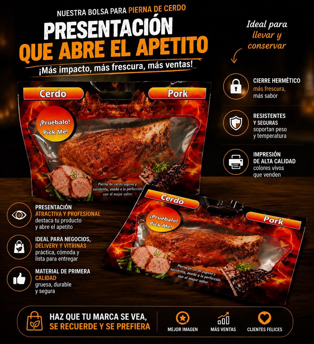 Bolsas para Pernil, Paleta, Costillas, Chicharrón Asada o Rostizada • 100 unidades