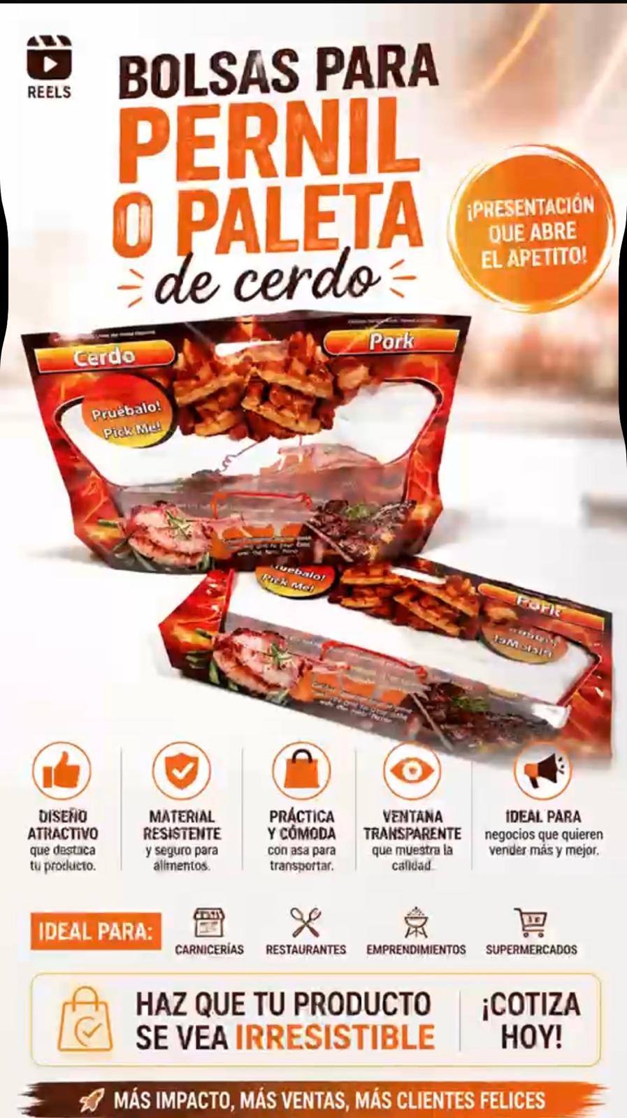 Bolsas para Pernil, Paleta, Costillas, Chicharrón Asada o Rostizada • 100 unidades