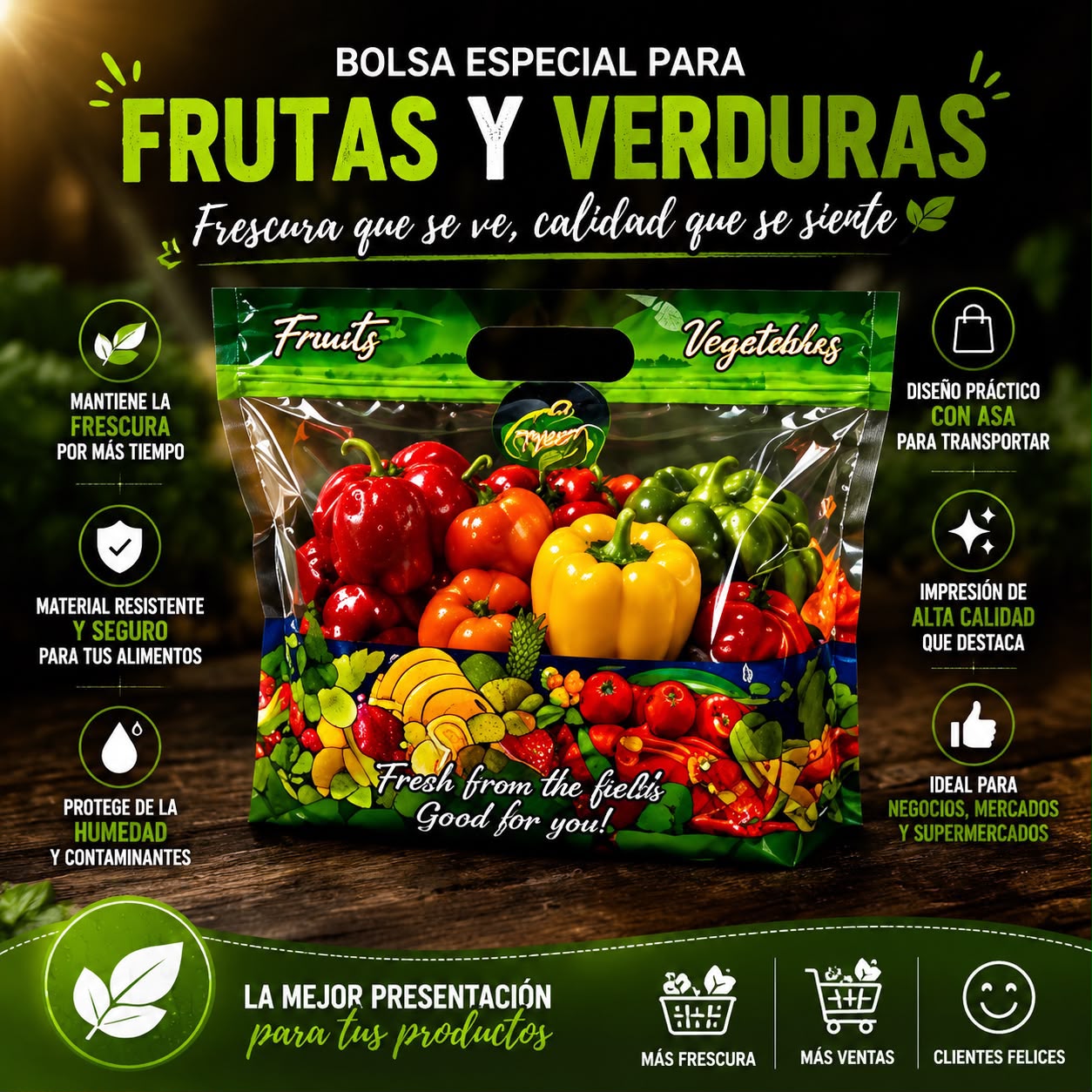 Bolsas transparente ventilada, para frutas y verduras (uvas, manzanas, peras, mangos, etc.), cierre tipo Ziplok, libres de BPA,  paquete de 500, medidas10 x 104 cm, 50 micrones de espesor.