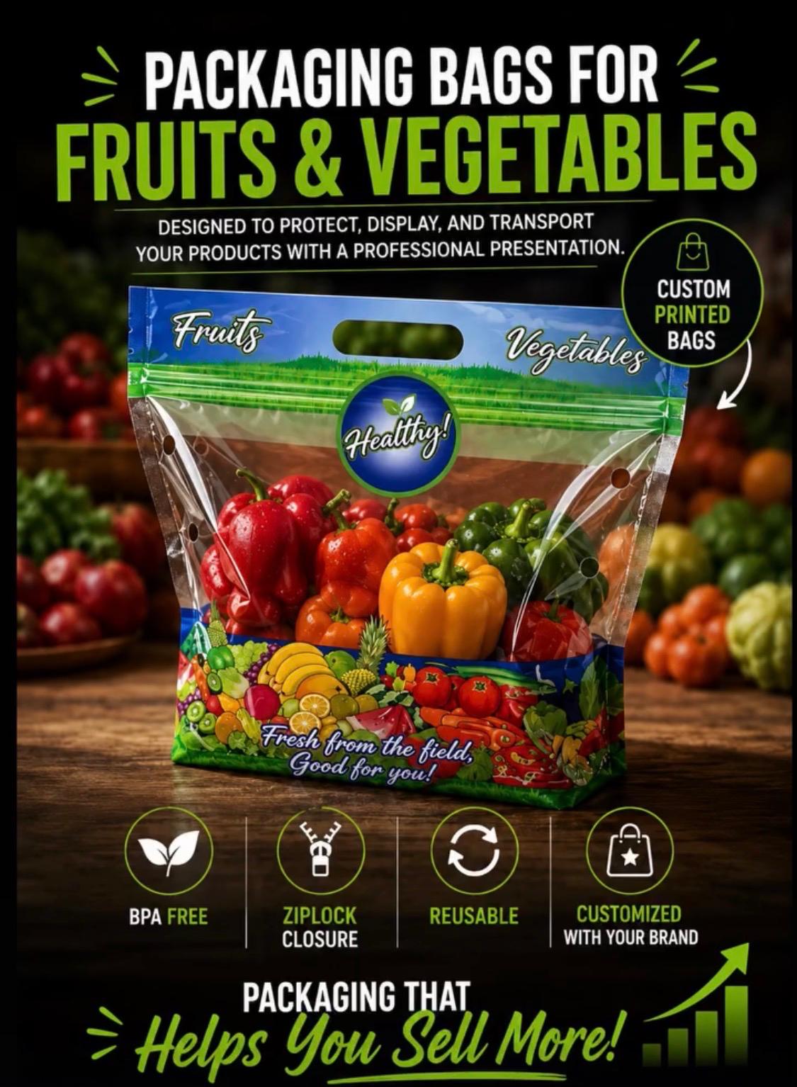 Bolsas transparente ventilada, para frutas y verduras (uvas, manzanas, peras, mangos, etc.), cierre tipo Ziplok, libres de BPA,  paquete de 500, medidas10 x 104 cm, 50 micrones de espesor.