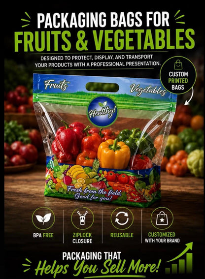 Bolsas transparente ventilada, para frutas y verduras (uvas, manzanas, peras, mangos, etc.), cierre tipo Ziplok, libres de BPA,  paquete de 500, medidas10 x 104 cm, 50 micrones de espesor.